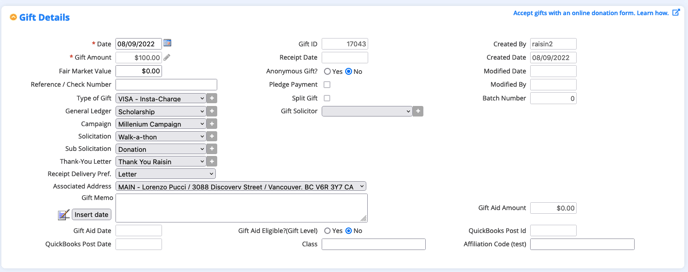 Gift screen in DPO